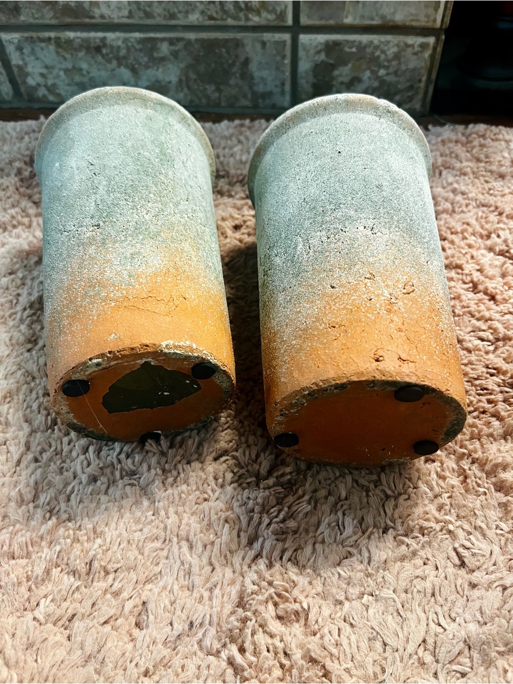 Rustic Two-Tone Ceramic Planter Pair - Orange and Gray